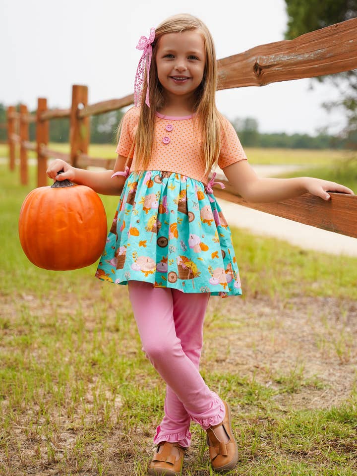 Conjunto de túnica y leggings con estampado otoñal de Pumpkin Harvest para niñas para venta al por mayor de Posh Pickle