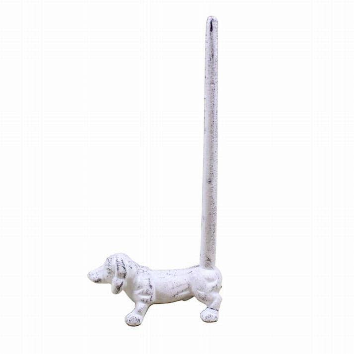 Hampton Nautical - Wholesale Paper Towel Holder - Whitewashed Cast Iron Dog Paper Towel Holder 12"