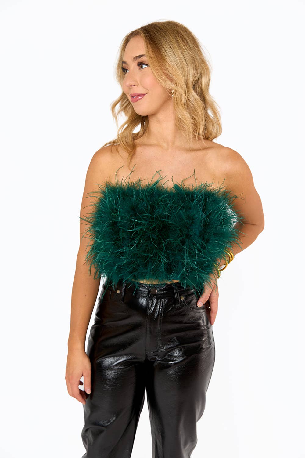 BuddyLove - Wholesale Blouse - Women's - Fancy Emerald Green Strapless Feather Top