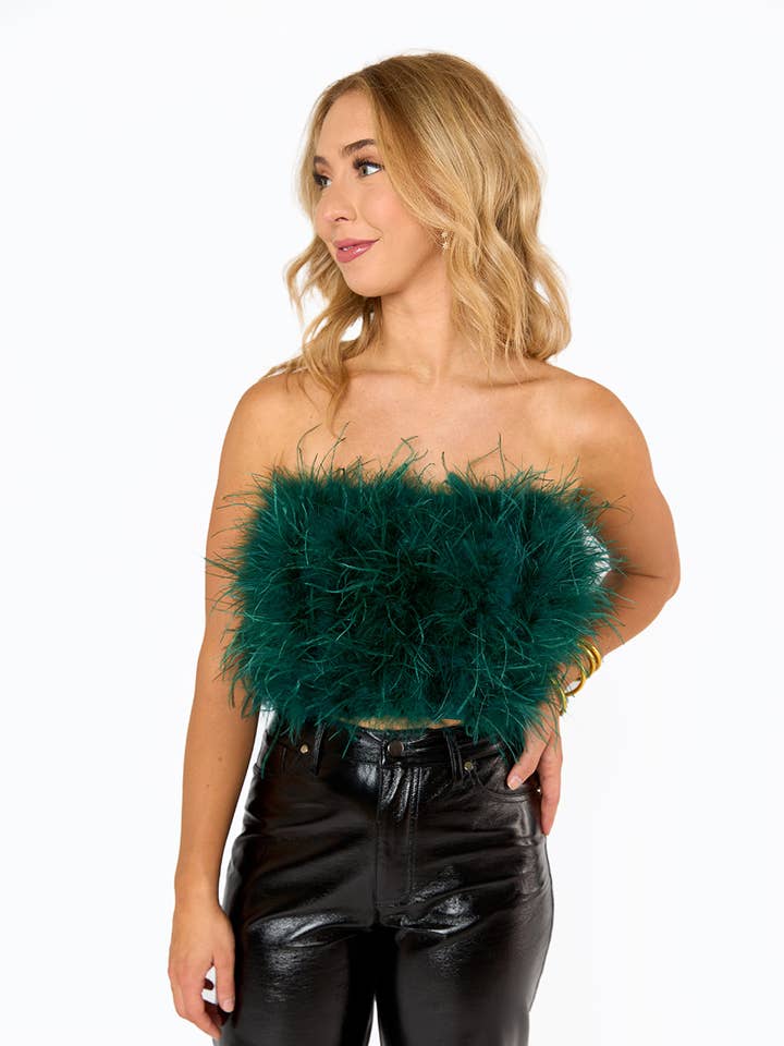 BuddyLove - Wholesale Blouse - Women's - Fancy Emerald Green Strapless Feather Top0