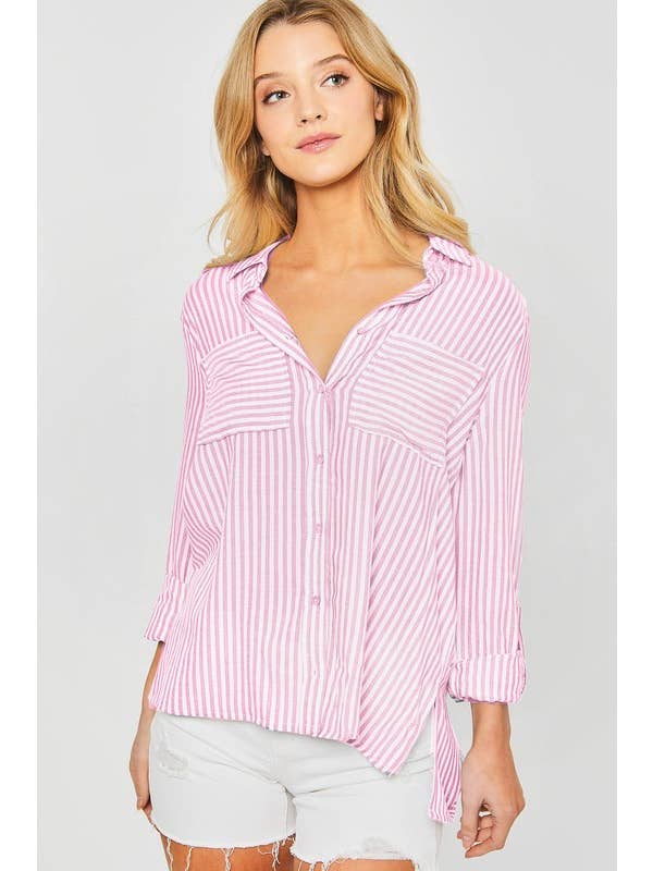 42POPS - Wholesale Shirt - Women's - "..._ Striped Roll up sleeve shirts
