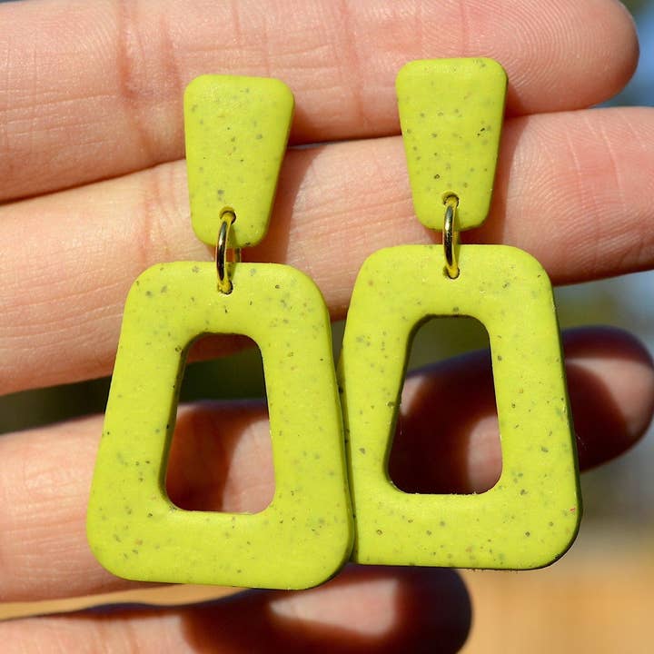 Speckled Lime Polymer Clay Earrings for wholesale by Clay Jewels by Jules