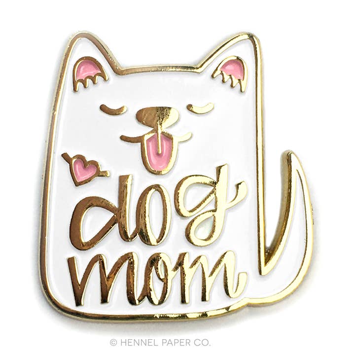 Hennel Paper Co. - Wholesale Lapel Pin/Button - Enamel Pin - Dog Mom (white)