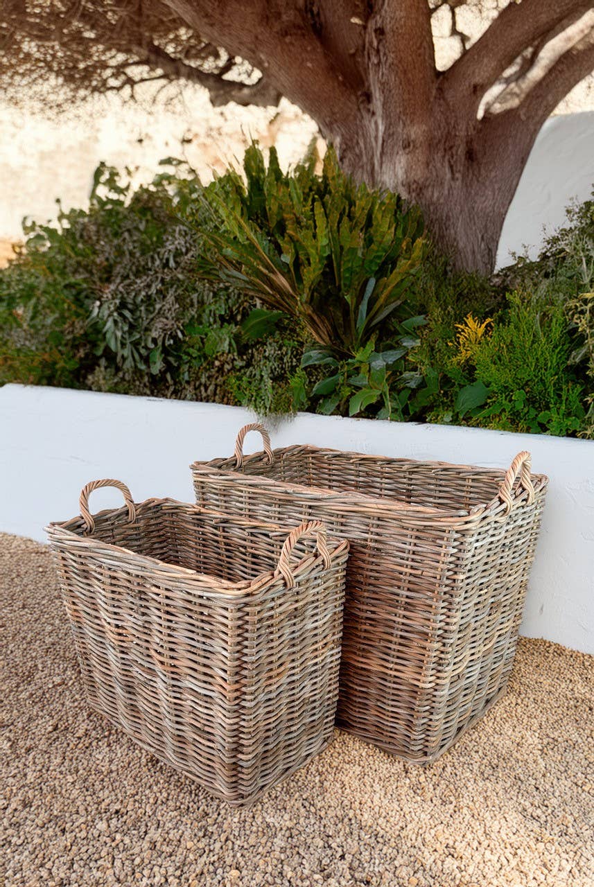 Grey Set of 2 Square Rattan Baskets for wholesale on Faire2