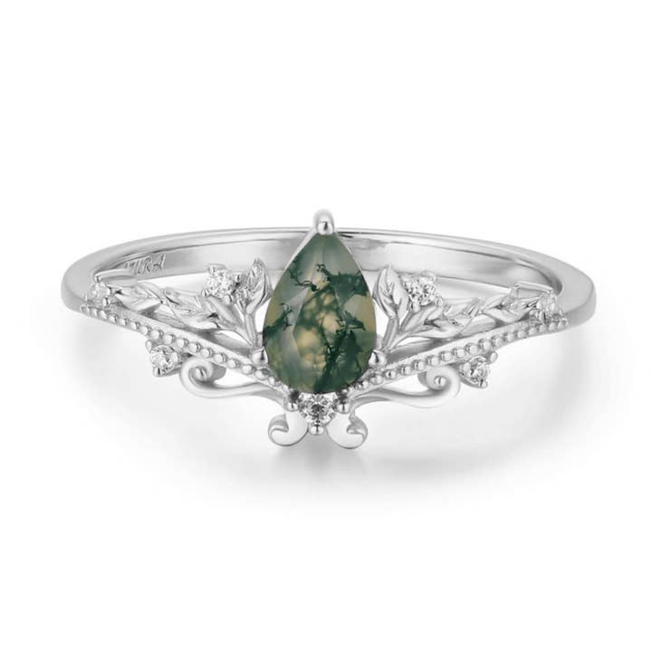 Bague en agate Lotus Moss en or blanc massif© ️ pour la vente par Azura Jewelry