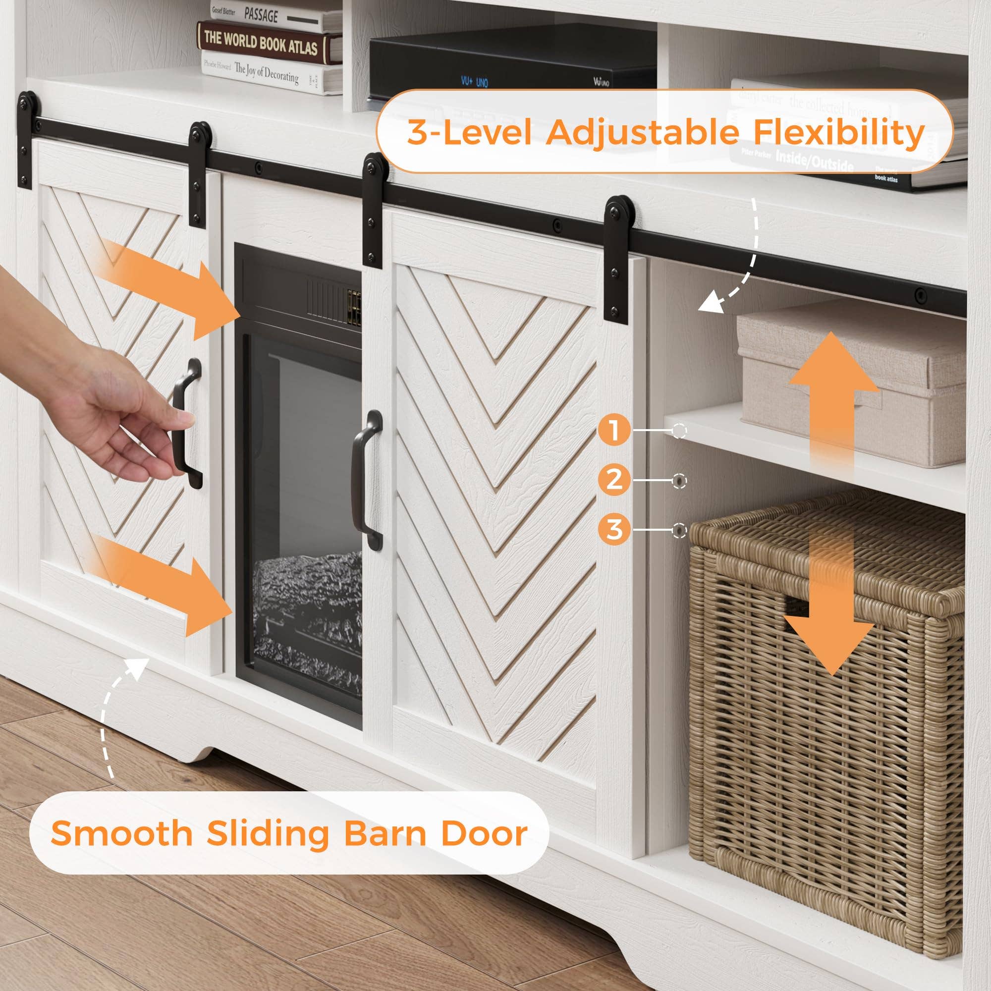 Heynemo - Wholesale Console Table - Farmhouse TV Stand for 23" Fireplace with Sliding Bar Door2