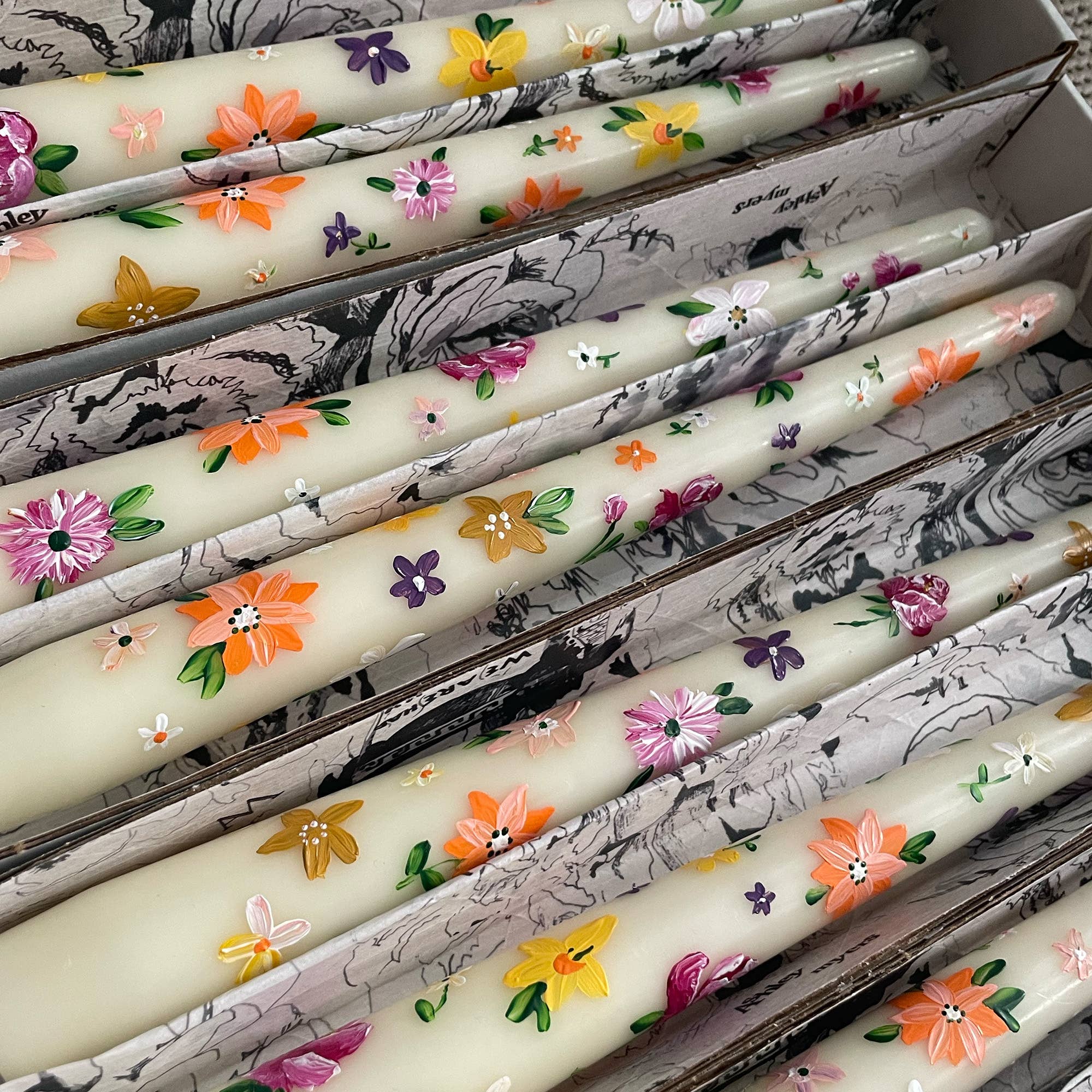 Ashley Myers - Wholesale Tapered Candle/Candlestick - Multi Floral MIX of Hand Painted Tapers2