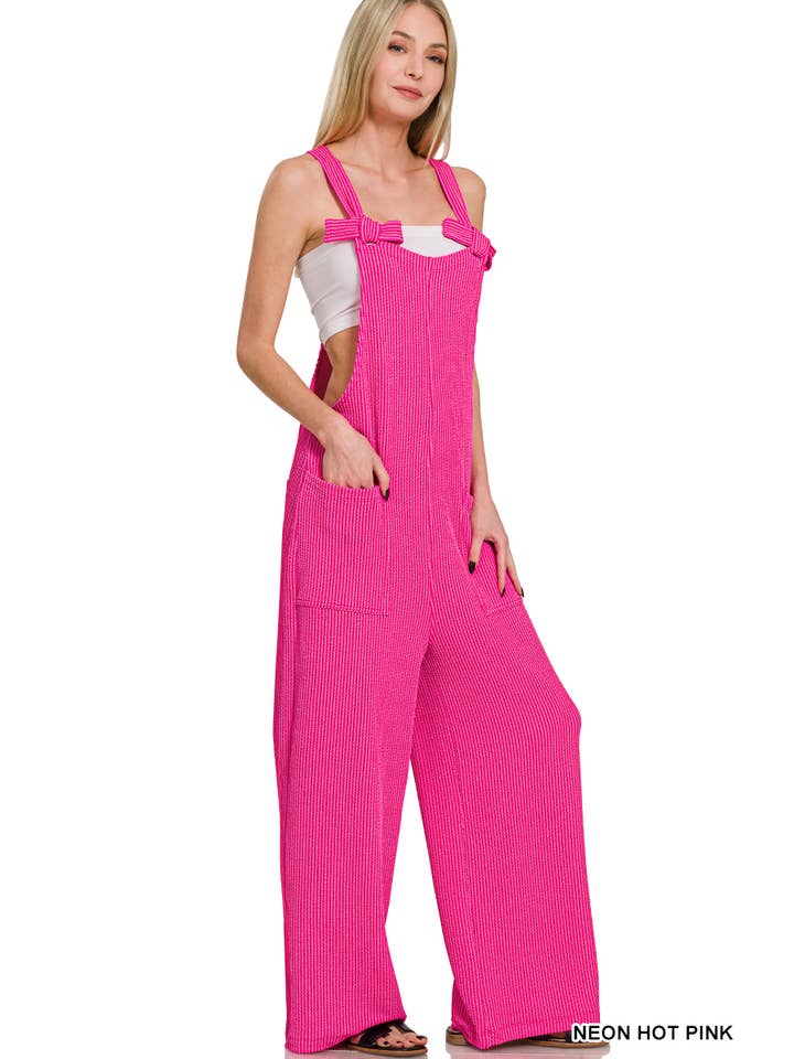 42POPS - Wholesale Jumpsuit - Women's - "....Corded Rib Knot Strap Relaxed Fit Overalls w/ Pock