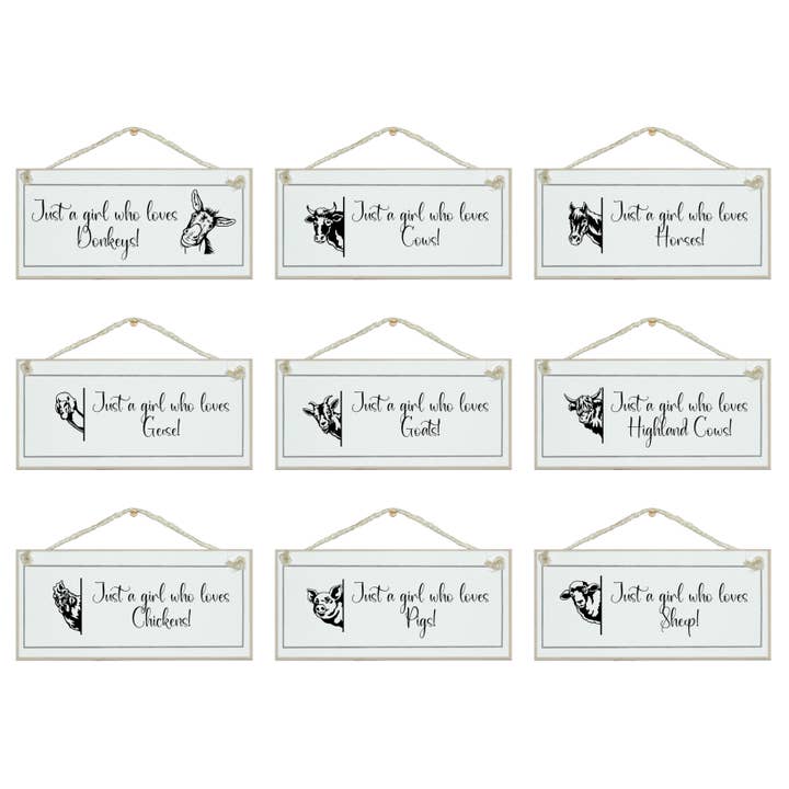 Pancarte « Just a girl who loves... » animaux de ferme au choix pour la vente par Crafty Clara