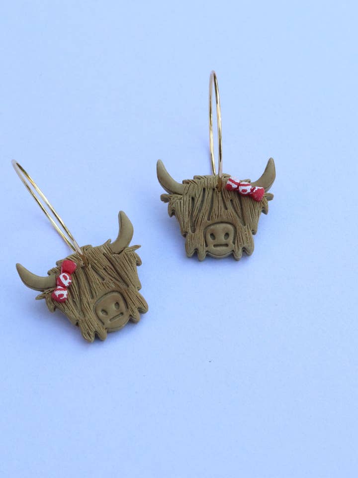 Bessie the Riveter Highland Cow Hoops for wholesale by Lily and Sparrow Clay