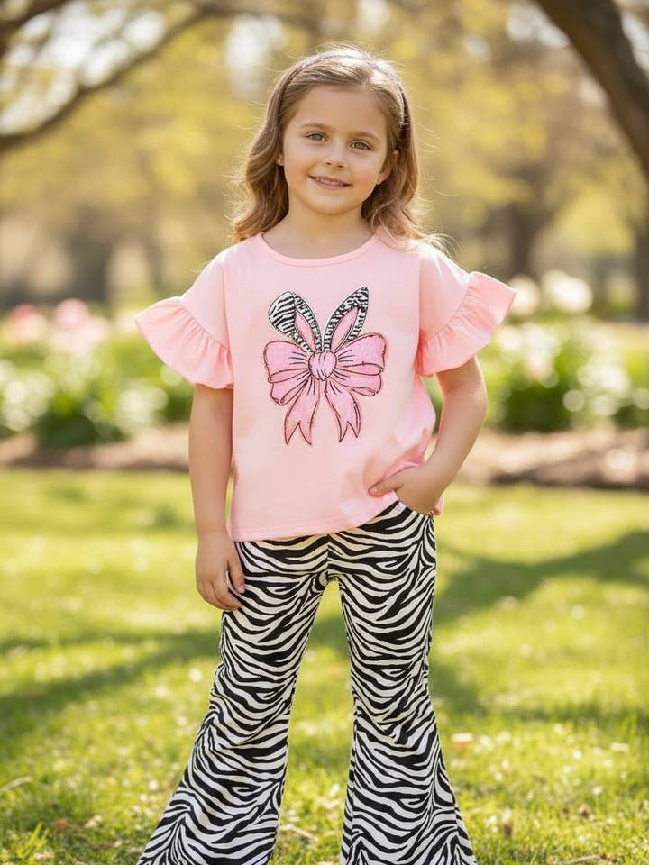 Easter bunny zebra printed top & bottoms. OFG60118 AMY for wholesale by Kids Charm Online