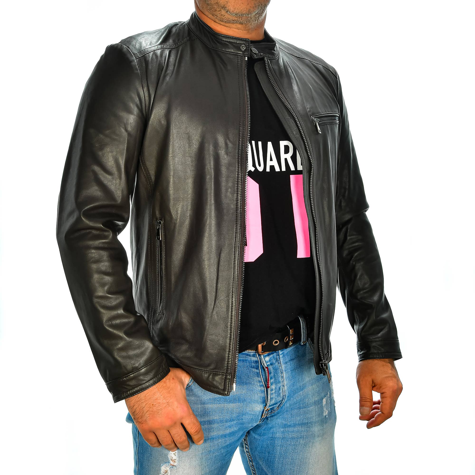 dark brown Men's genuine leather jacket. for wholesale on Faire1