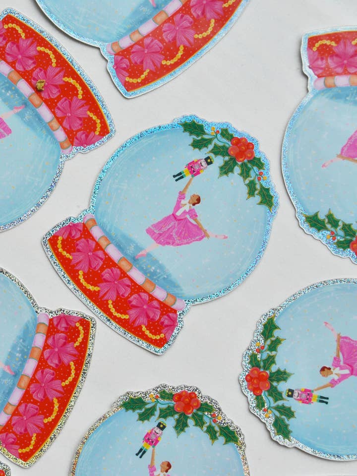 Ballerina in a Snow Globe Sparkly Sticker for wholesale by La Plante Carnivore