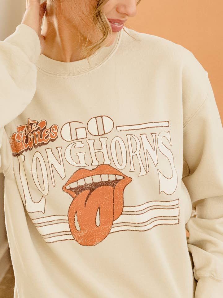 Rolling Stones UT Longhorns Stoned Sand Thrifted Sweatshirt for wholesale by LivyLu