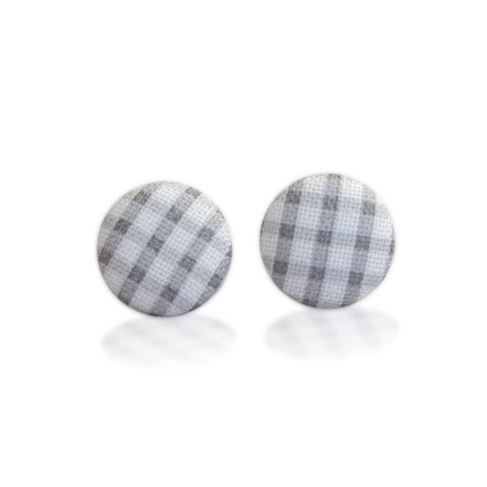 Rachel O's - Wholesale Stud/Post Earrings - Gray Gingham Fabric Button Earrings4