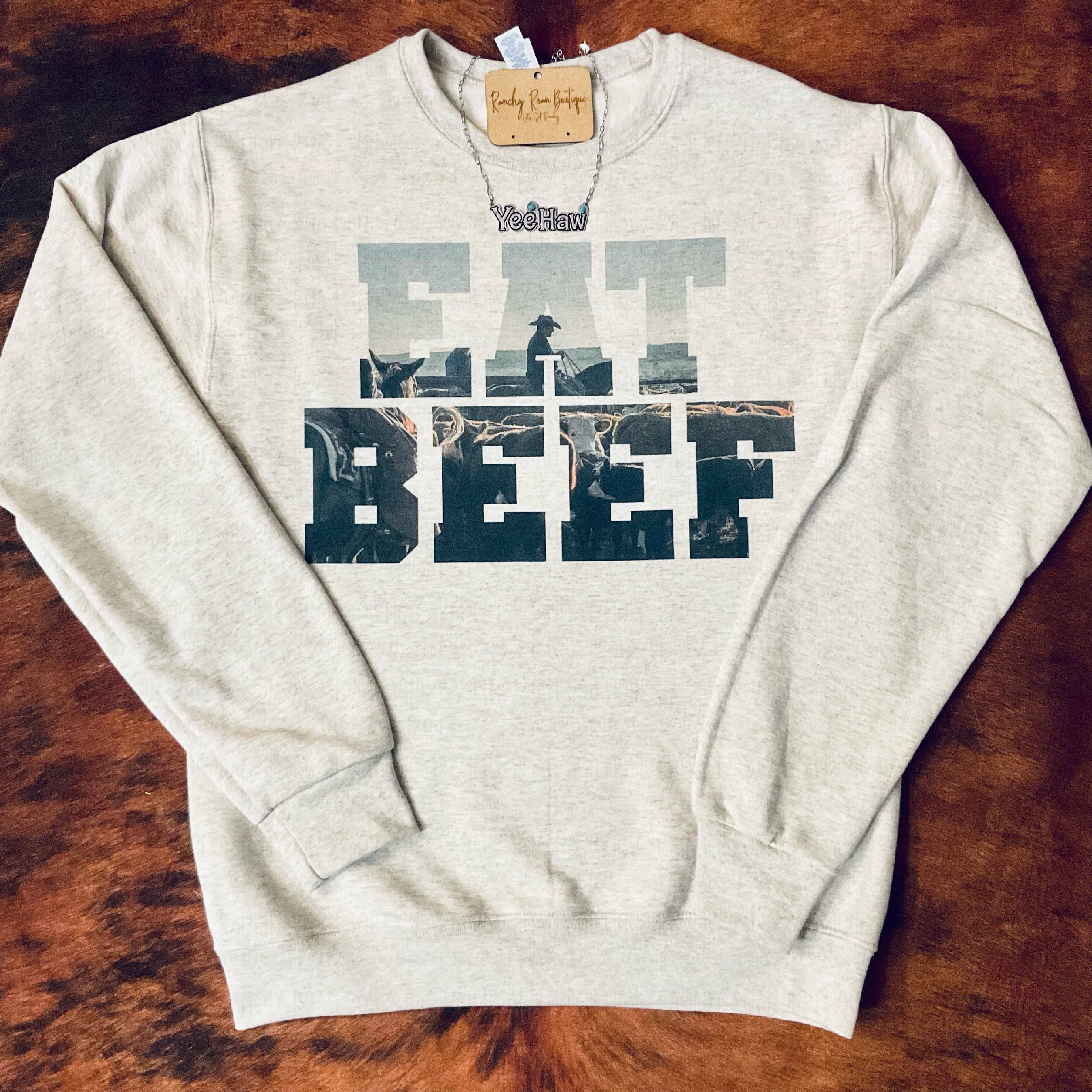 Ranchy Roan Boutique - Wholesale Graphic Sweatshirt - Women's - Eat Beef Sweatshirt2