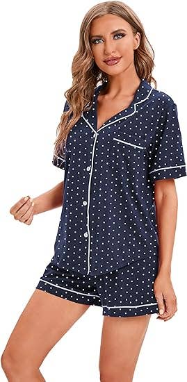 GEXWORLDWIDE - Wholesale Sleepwear Set - Women's - Women's 100% Cotton Pajamas Short Sleeve Wave point7