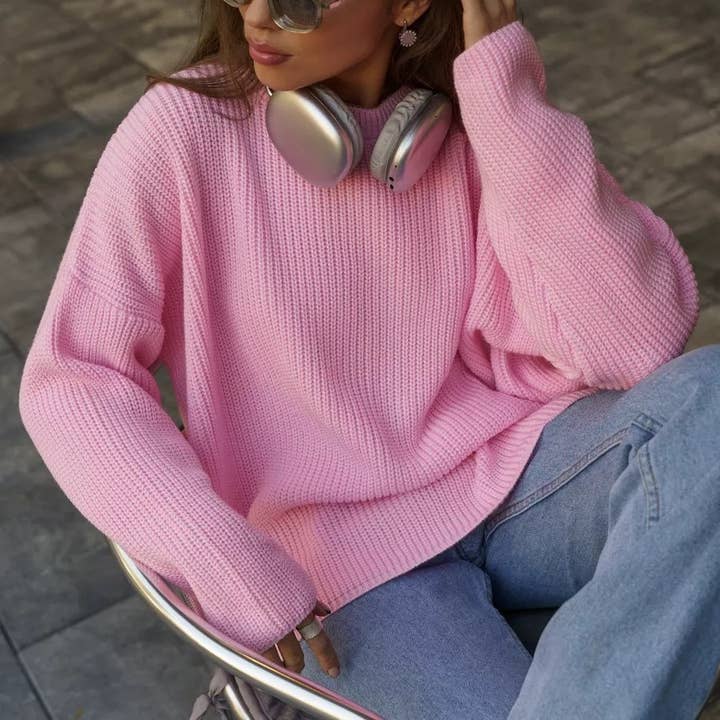 Rosa Clothing - Wholesale Knit Sweater - Women's - Trendy Crewneck Loose Knit Sweater