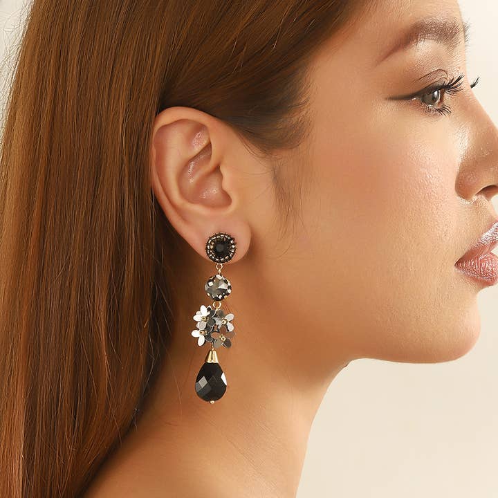 Drop flower dangle earrings – 26AHBOL054 for wholesale by Blossom bijoux