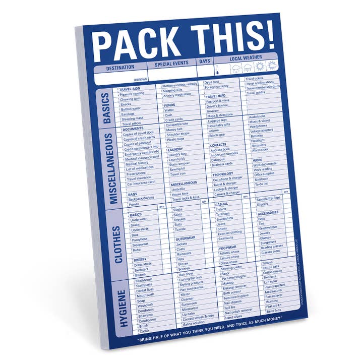 Knock Knock - Wholesale Notepad - Pack This! Pad (Blue)