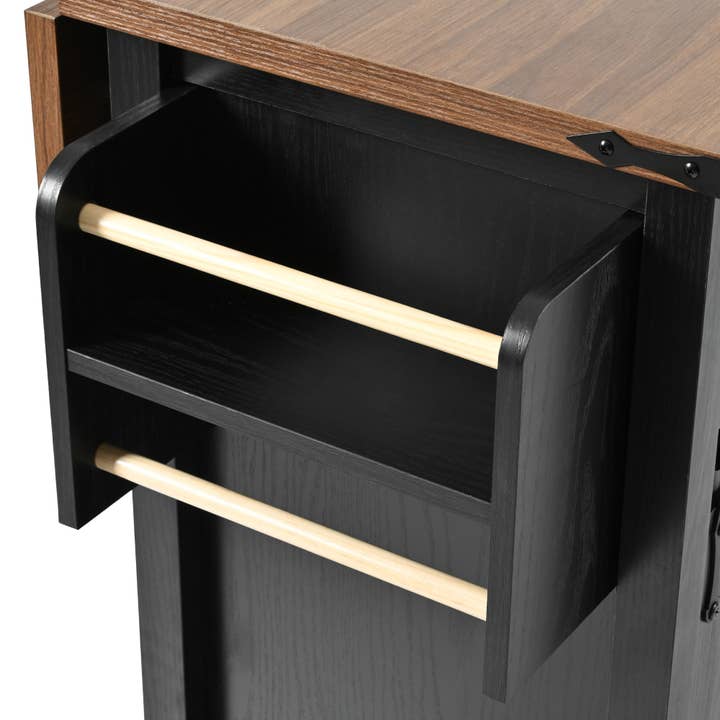 Orange County Decor - Wholesale Kitchen Storage/Organizer - K&K 53.7" Farmhouse Kitchen Island With Power Outlet, 2 Sliding Barn Door Kitchen Storage Island With Drop Leaf, Spice Rack Rolling Kitchen Cart On Wheels, For Home, Kitchen And Dining Room, Black2