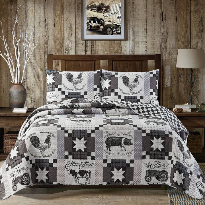 Duke Imports - Wholesale Bedding Set - "Farm Life" 3-Piece Designer Quilt Set