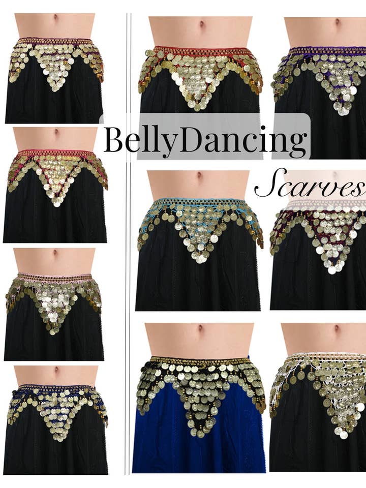 Women's Belly Dancing Crochet Gold Coin Triangle Hip Scarf for wholesale by Wevez