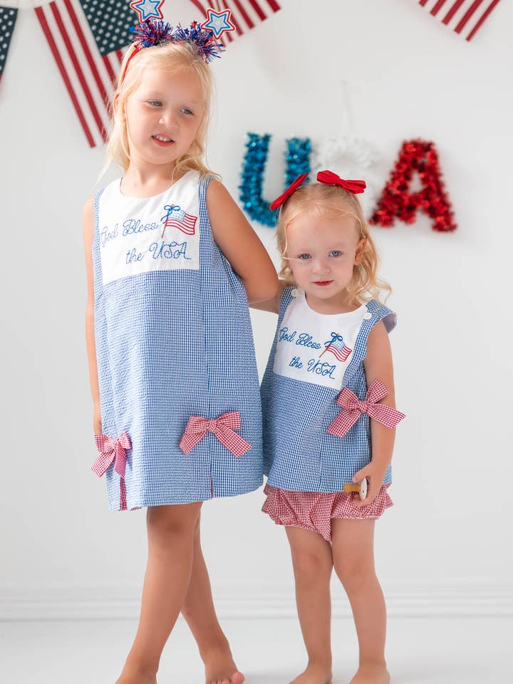 Posh Pickle - Wholesale Top & Short Set - Kids - God Bless The USA Popover Split Side Embroidered Top & Bloomer Set