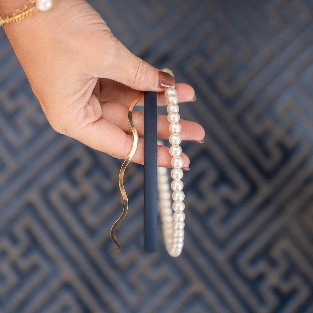 Headbands of Hope | One Purchased One Donated - Wholesale Fashion Headband - Women's - Headband Set of 3 - Blue + Pearl + Gold3