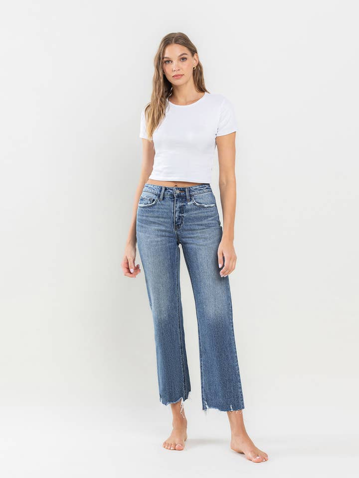 VICTORIOUS HIGH RISE WIDE LEG JEANS T6202 for wholesale on Faire