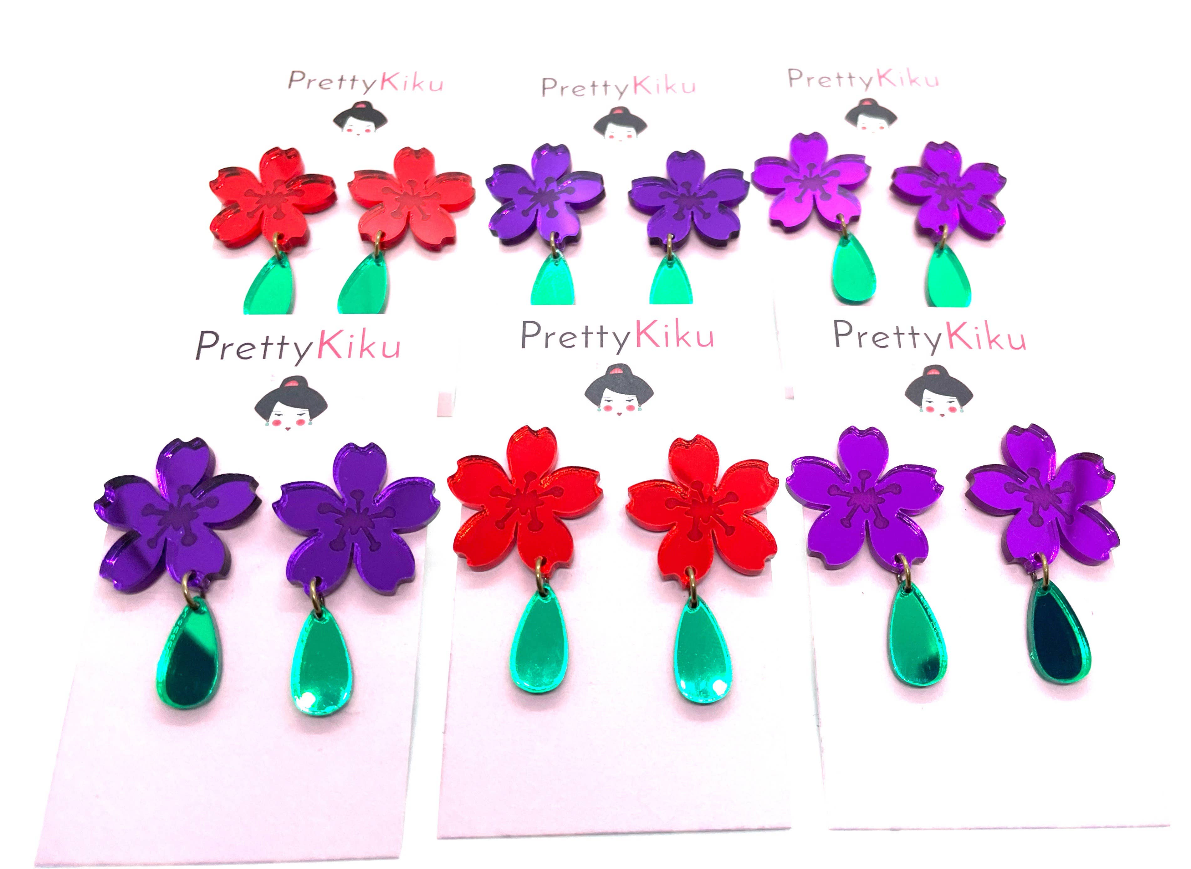 Prettykiku - Vendita all'ingrosso Orecchini pendenti - Orecchini Sakura in acrilico a specchio - Piccoli4