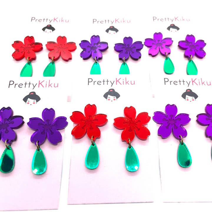 Prettykiku – Engroshandel Hængeøreringe og creoløreringe – Spejl akryl Sakura øreringe - lille4