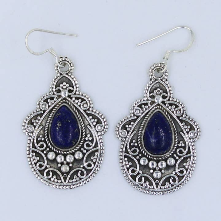 Orecchini di design in argento sterling 925 con lapislazzuli per la vendita all'ingrosso da parte di Silvex Jewelry