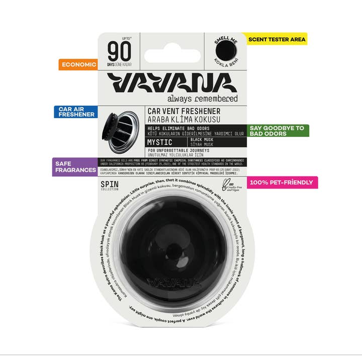 Non-Toxic Car Diffuser Clip - Black Musk - 90 Day Scent for wholesale by VAVANA