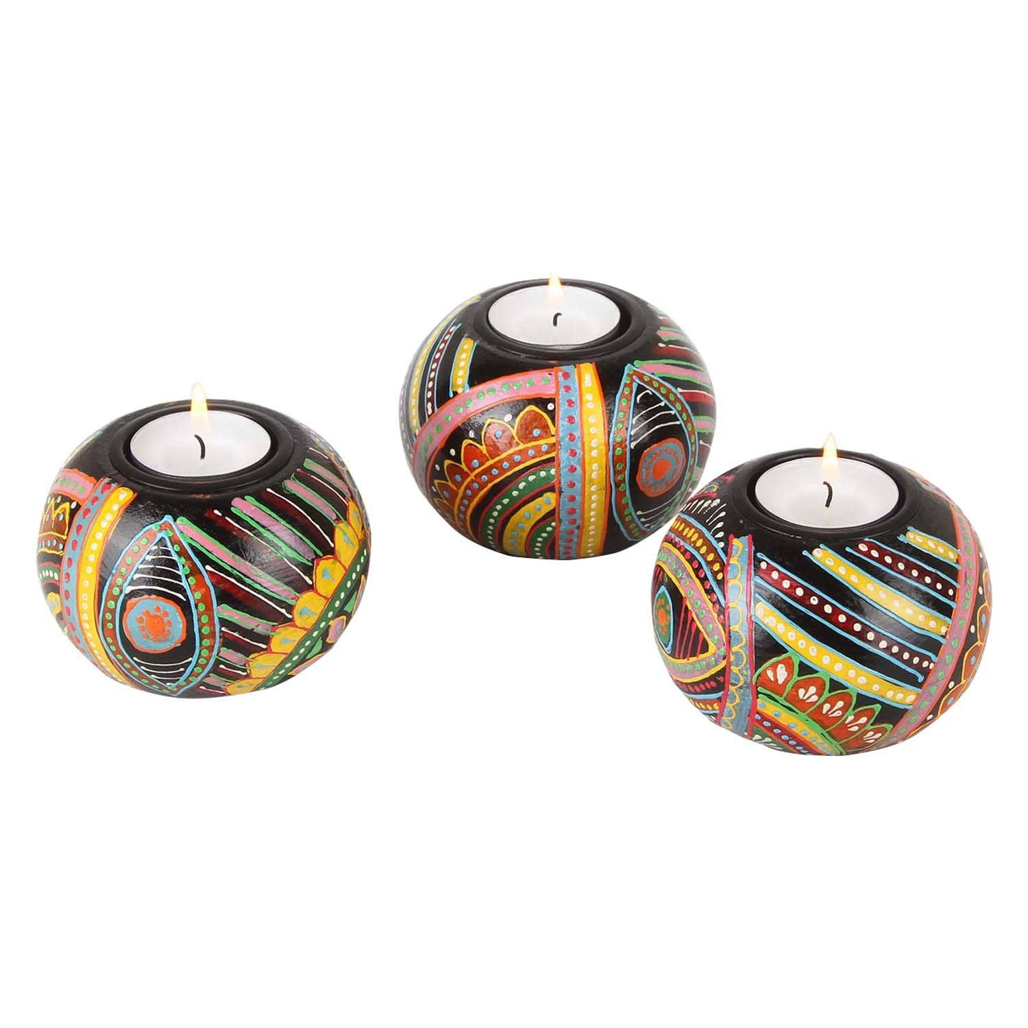 Casa Moro – Suporte de vela por atacado – Conjunto de 3 castiçais orientais pintados à mão para vela tealight Aicha2
