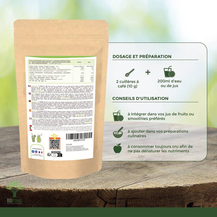 Bioptimal – Großhandel Protein-/Superfood-Pulver – Biologisches blondes Flohsamenpulver - Verpackt in Frankreich