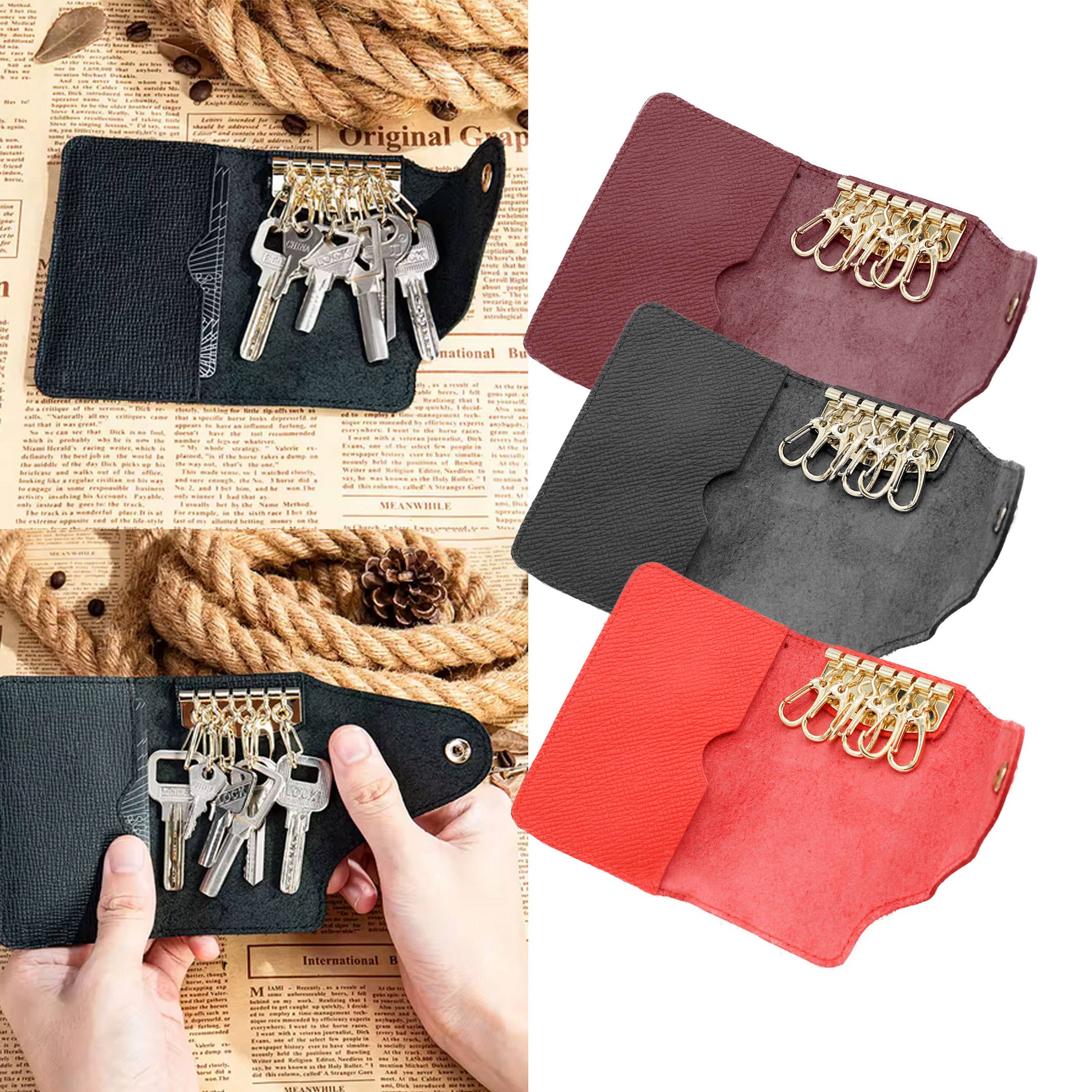 Burdeos Zerimar 100% Leather keychain wallet Measurements: 10x6,5 for wholesale on Faire3