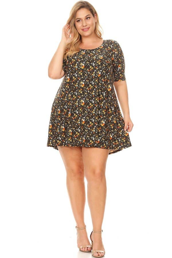 VIBE Apparel Co – wholesale Klänning - Dam – Plus mörk blommig borstad sväng klänning11