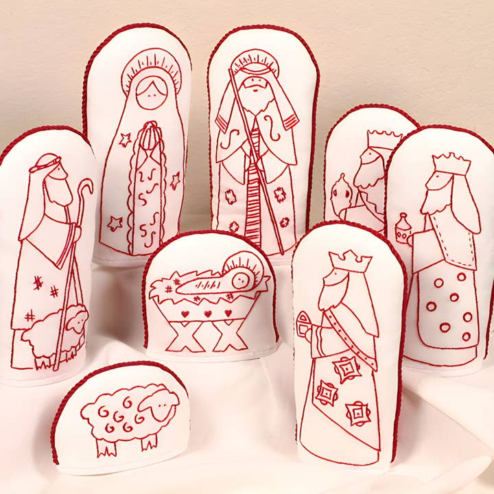 Kit de Bordado Folkart Presépio em Ponto Cruz Redwork por atacado de THE POSY COLLECTION