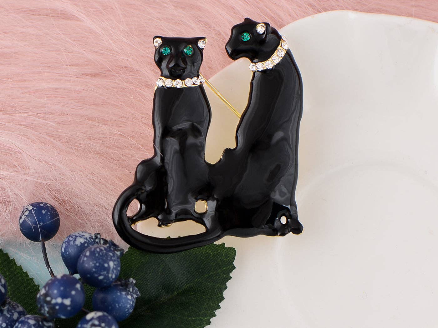 AK Brand - Wholesale Brooch - Turquoise Blue Spotted Leopard Family Twin Lover Brooch Pin5