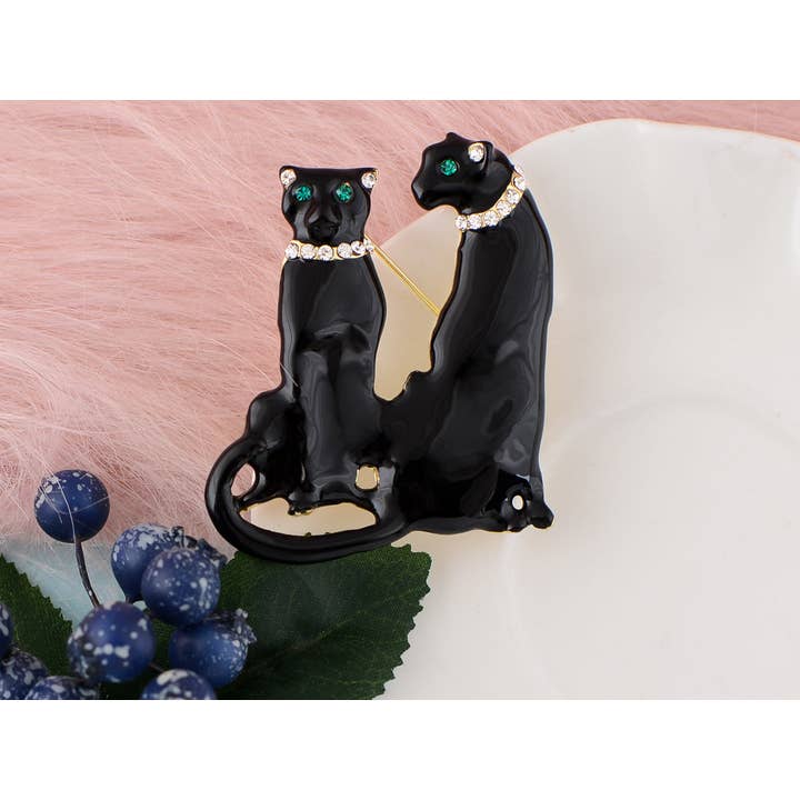 AK Brand - Wholesale Brooch - Turquoise Blue Spotted Leopard Family Twin Lover Brooch Pin5