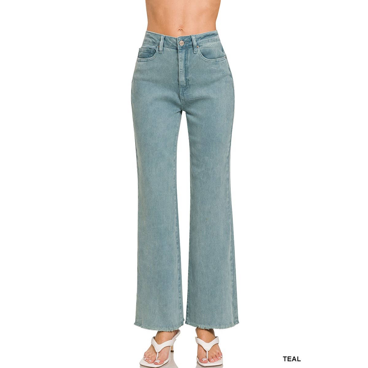Apolline - Wholesale Jeans - Women's - ACID WASHED FRAYED CUTOFF HEM STRAIGHT WIDE PANTS12