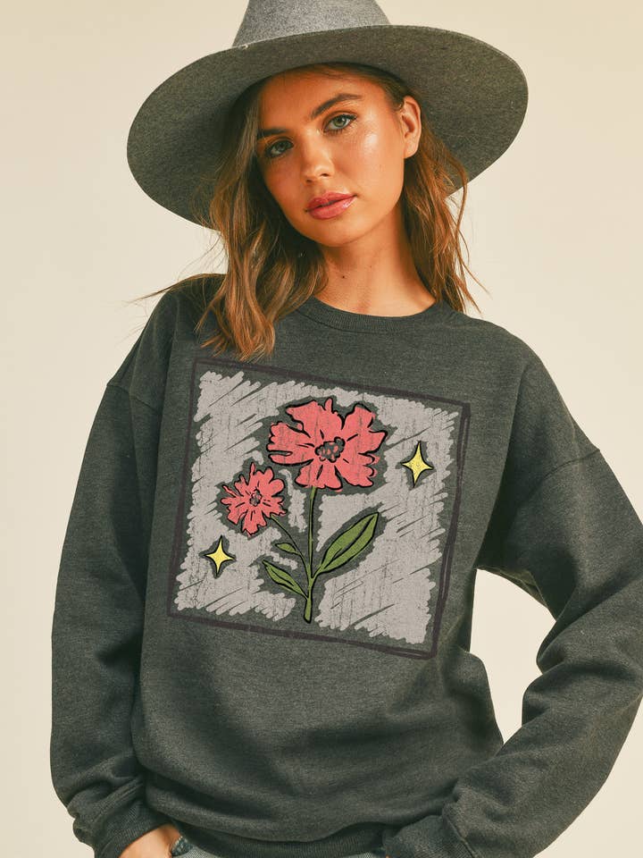 Sweat-shirt à manches longues avec graphisme de fleurs Art + Design pour la vente par Honestee