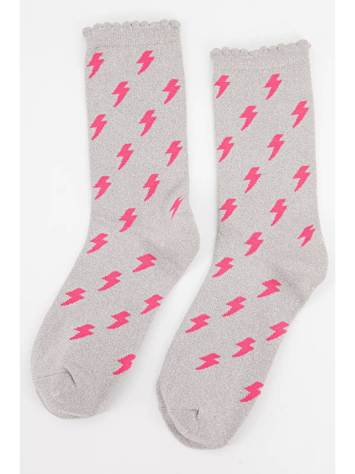 Sock Talk - Wholesale Socks - Women's - Women's Cotton Glitter Socks Lightning Bolt Grey2