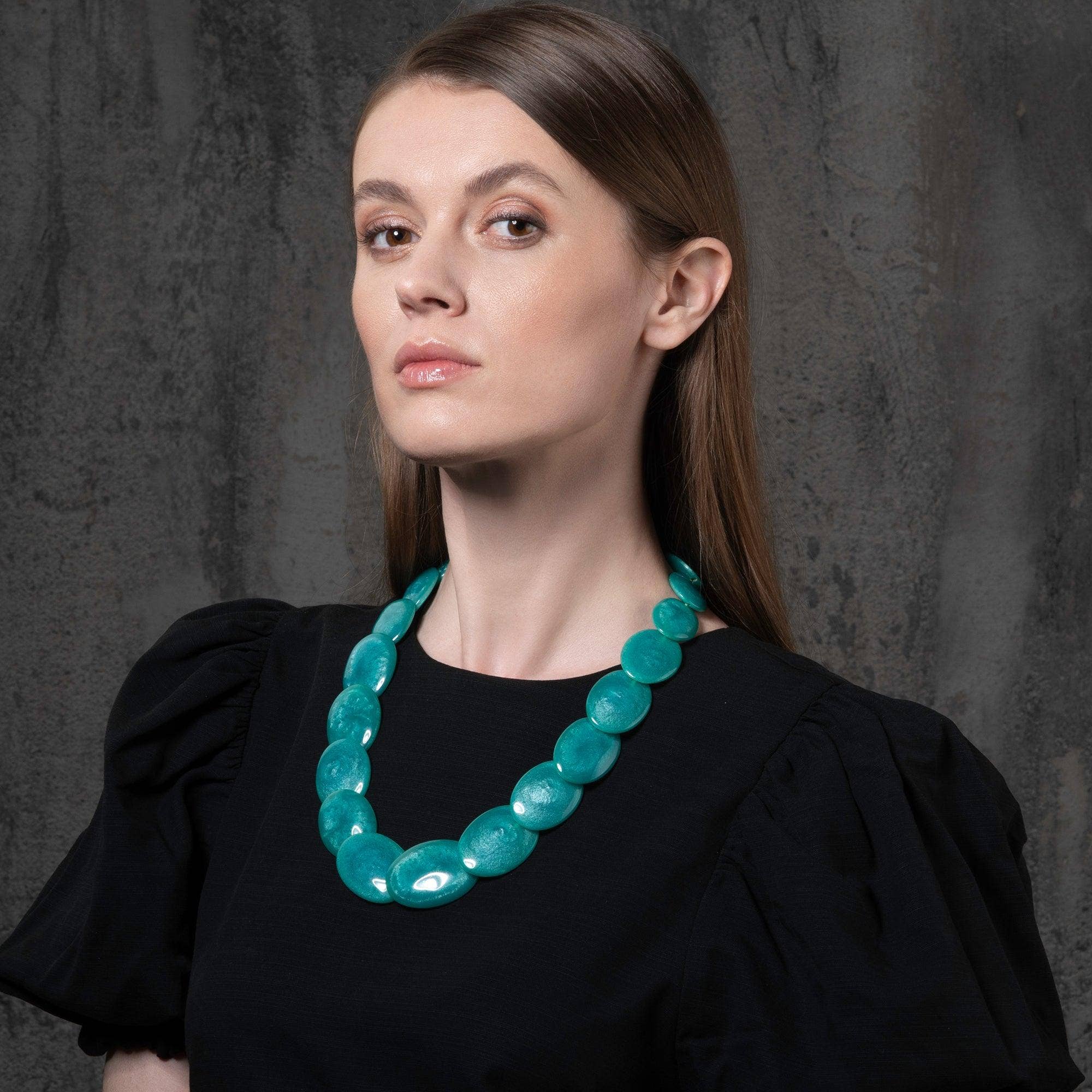 Namana – Colar com missangas/pérolas por atacado – Colar de declaração longo azul turquesa para mulheres3