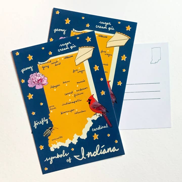 Indiana Kaart Kaart - IN Hoosier State Symbols Souvenir voor wholesale door Made by Nilina