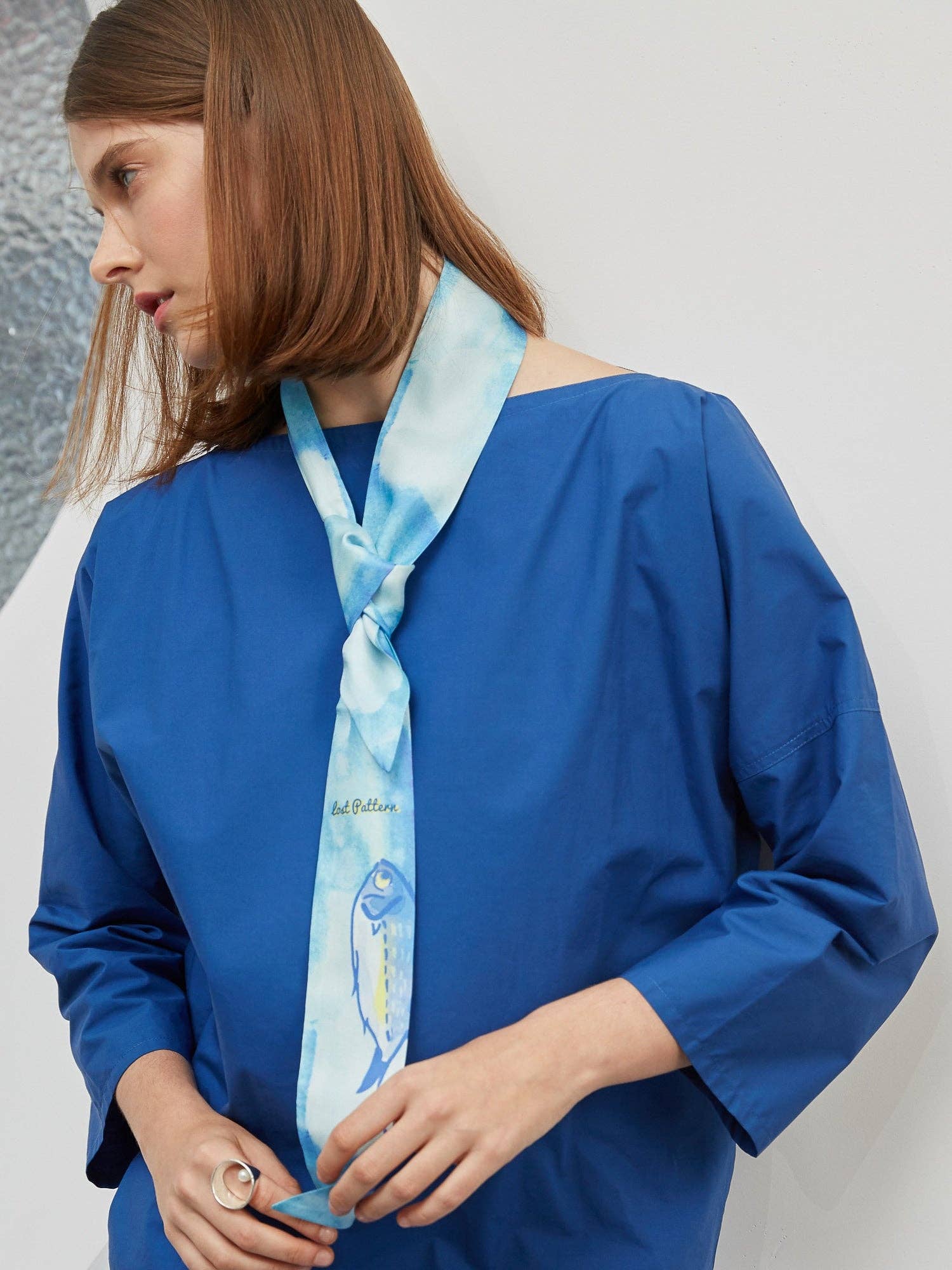 Blue "Blue Fin" Silk Skinny Scarf for wholesale on Faire3