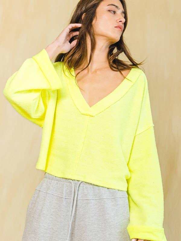 BUCKETLIST - Wholesale Sweatshirt - Women's - T2240 Cutout Back Adjustable Tie Pullover Crop Top