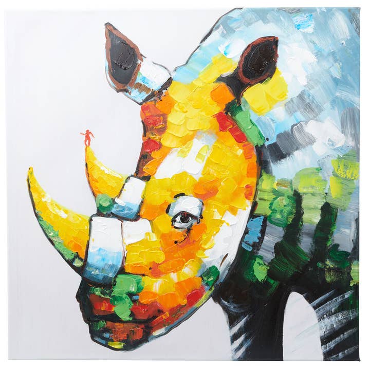 Atemberaubendes Nashorn | Handgemaltes Öl auf Leinwand | 60x60cm gerahmt für den Großhandel von Fun Animal Art