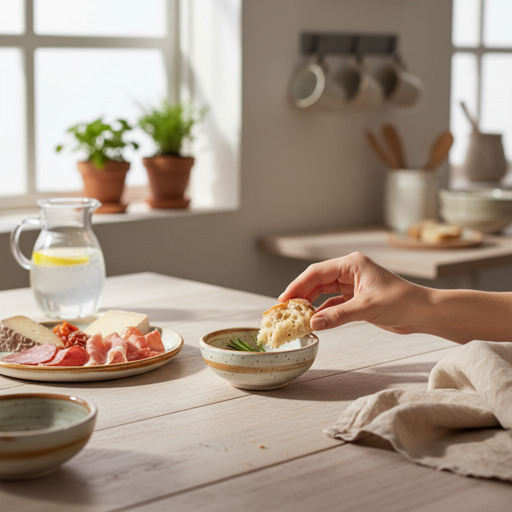 Kadra Kitchenware – Engroshandel Skål – Vikko Stoneware Palm Mini Skål Creme Hvid Brun Rand1